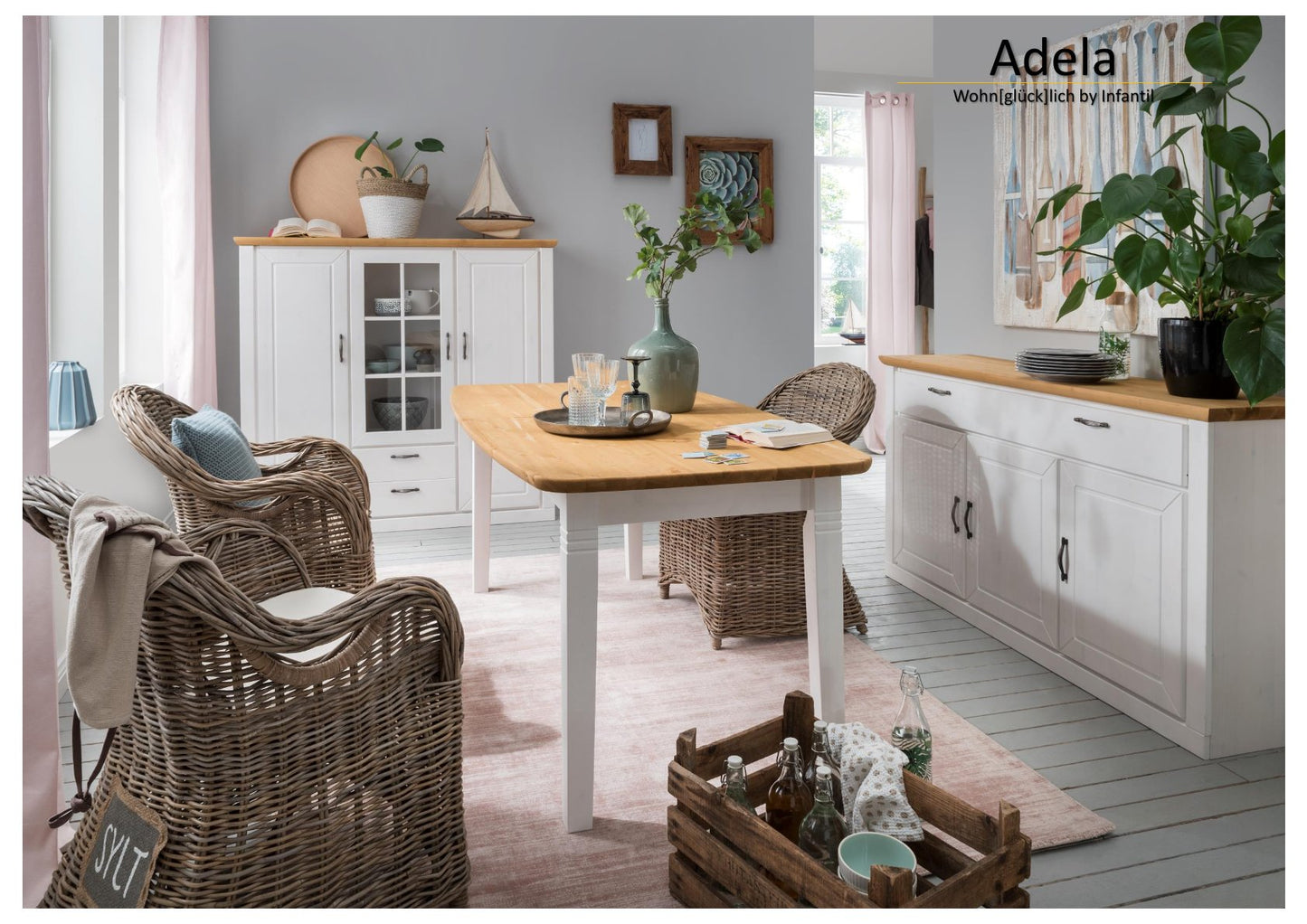 Esszimmer Highboard Adela 3-türig mit Schublade aus Kiefer massiv B/H/T 144 x 135 x 42 cm