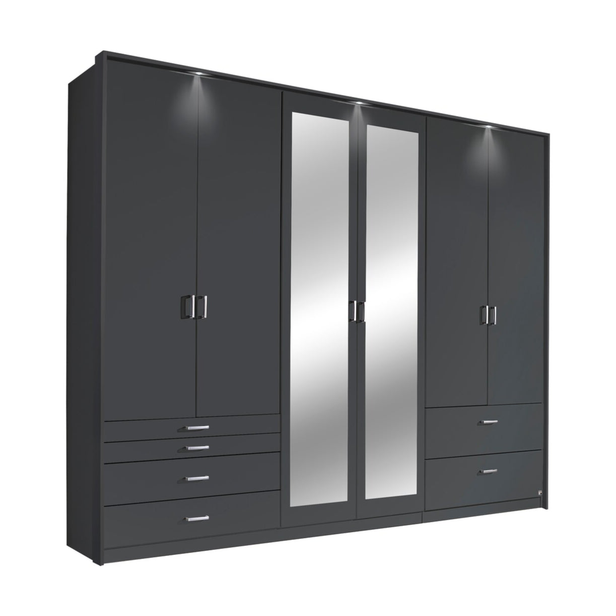Drehtürenschrank Wildberg 6-türig mit 2 Spiegeltüren und 6 Schubladen B/H/T ca. 270 x 210 x 58 cm