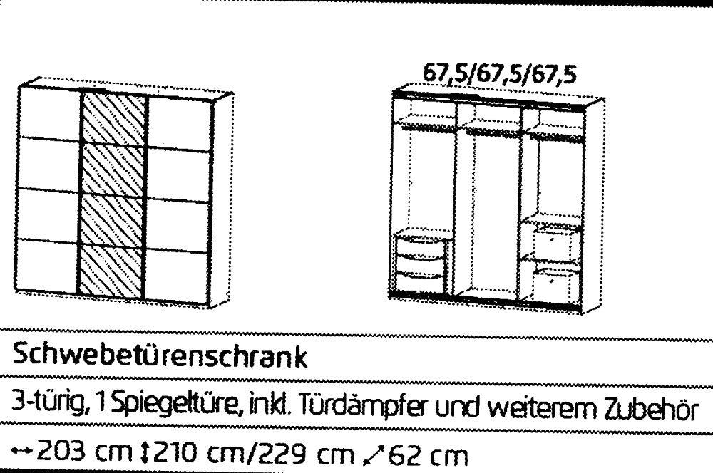 Rauch Schwebetürenschrank Kulmbach Hochglanzfront 3-türig mit Spiegeltür und Premium Zubehörpaket B/H/T ca. 203 x 229 x 62 cm