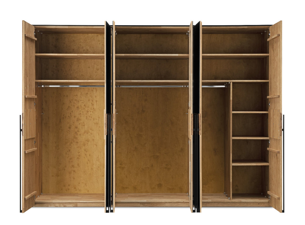 Forestales Drehtürenschrank Boston Kernbuche massiv Fronten aus Anthrazitglas/Kernbuche B/H/T ca. 150-300 x 219 x 60 cm