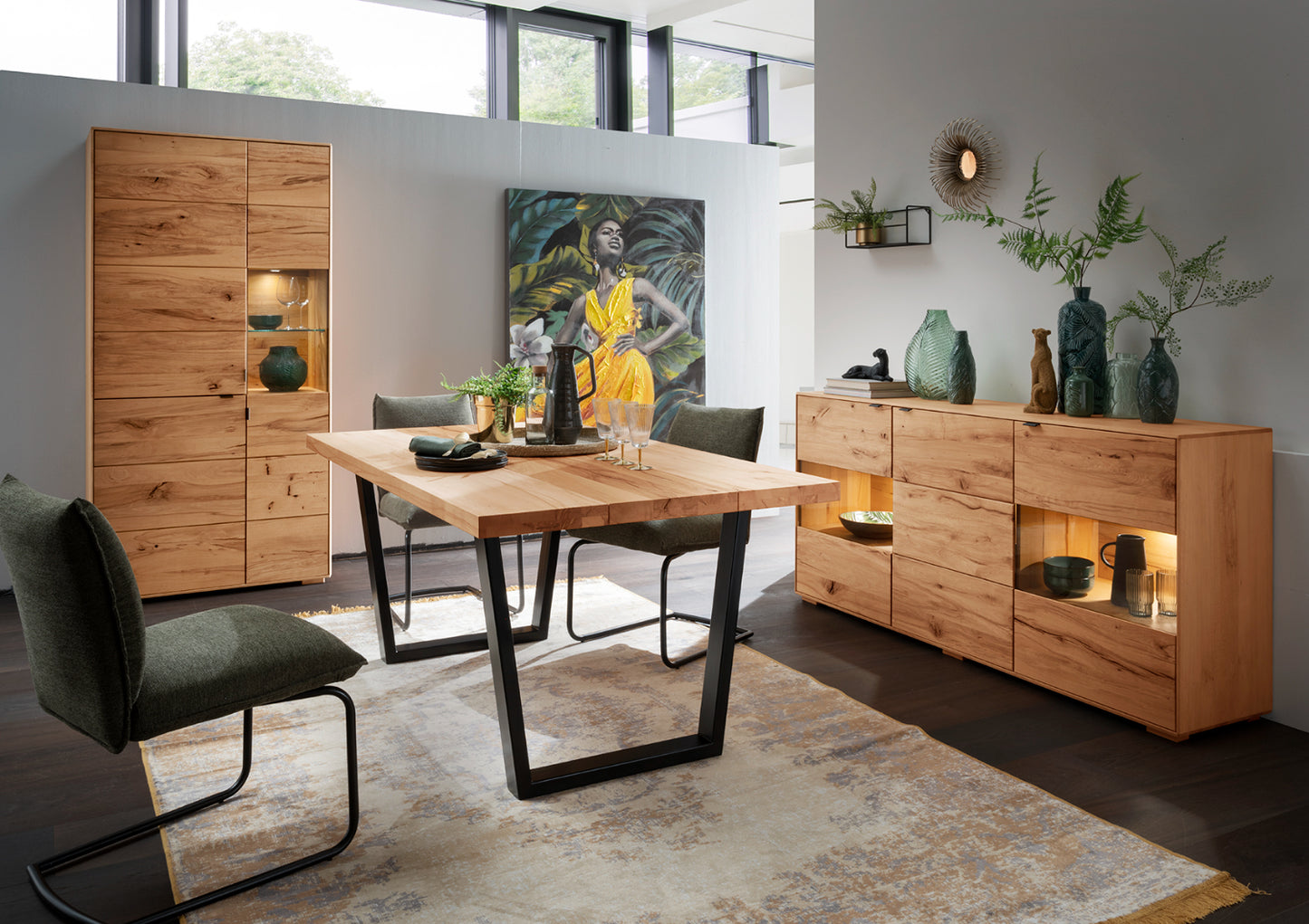 TPT Zerro Highboard 2-türig inkl. Beleuchtung massiver Kernbuche/Eiche B/H/T 96 x 195 x 42 cm