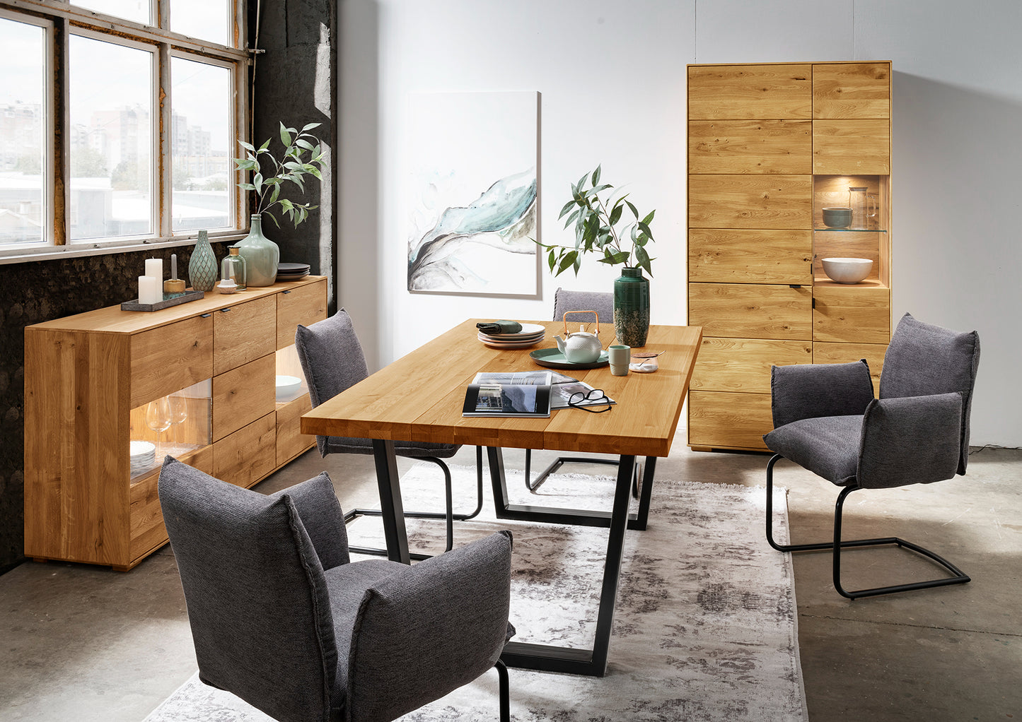 TPT Zerro Highboard 2-türig inkl. Beleuchtung massiver Kernbuche/Eiche B/H/T 96 x 195 x 42 cm