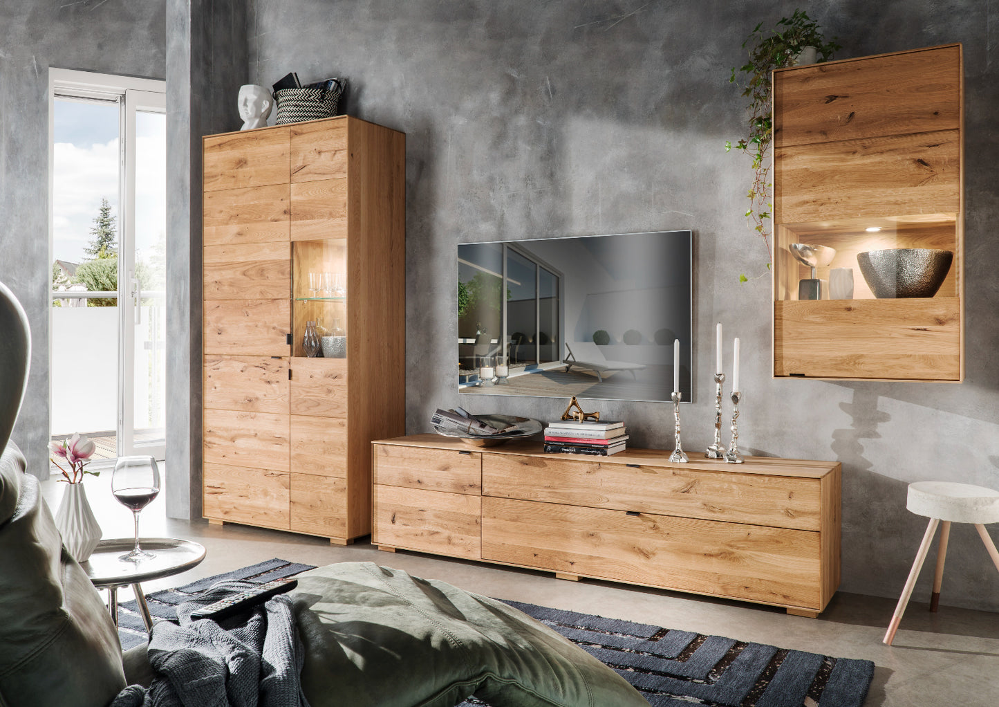 TPT Zerro Highboard 2-türig inkl. Beleuchtung massiver Kernbuche/Eiche B/H/T 96 x 195 x 42 cm