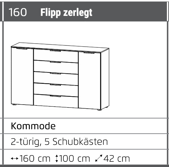 Rauch Flipp Kombikommode mit Schubladen ca. B/H/T 160 x 100 x 42 cm