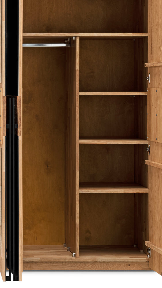 Forestales Drehtürenschrank Boston Kernbuche massiv Fronten aus Anthrazitglas/Kernbuche B/H/T ca. 150-300 x 219 x 60 cm