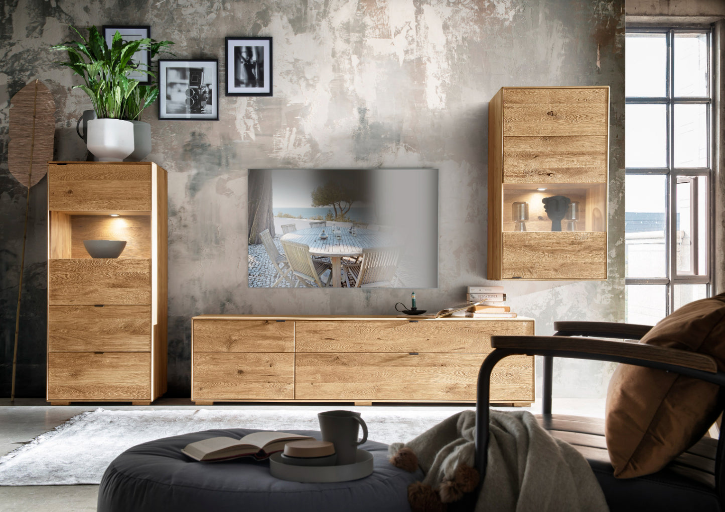 TPT Zerro TV Lowboard mit Schubladen massiver Kernbuche/Eiche B/H/T 200 x 50 x 42 cm