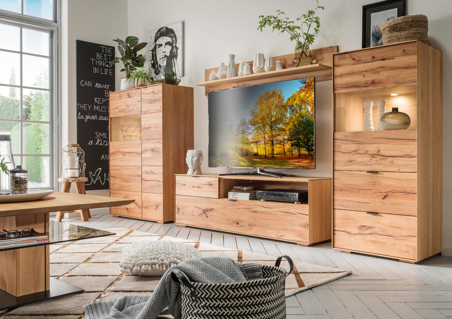 TPT Zerro Couchtisch mit Glasplatte aus massiver Kernbuche/Eiche B/H/T 113 x 45 x 70 cm