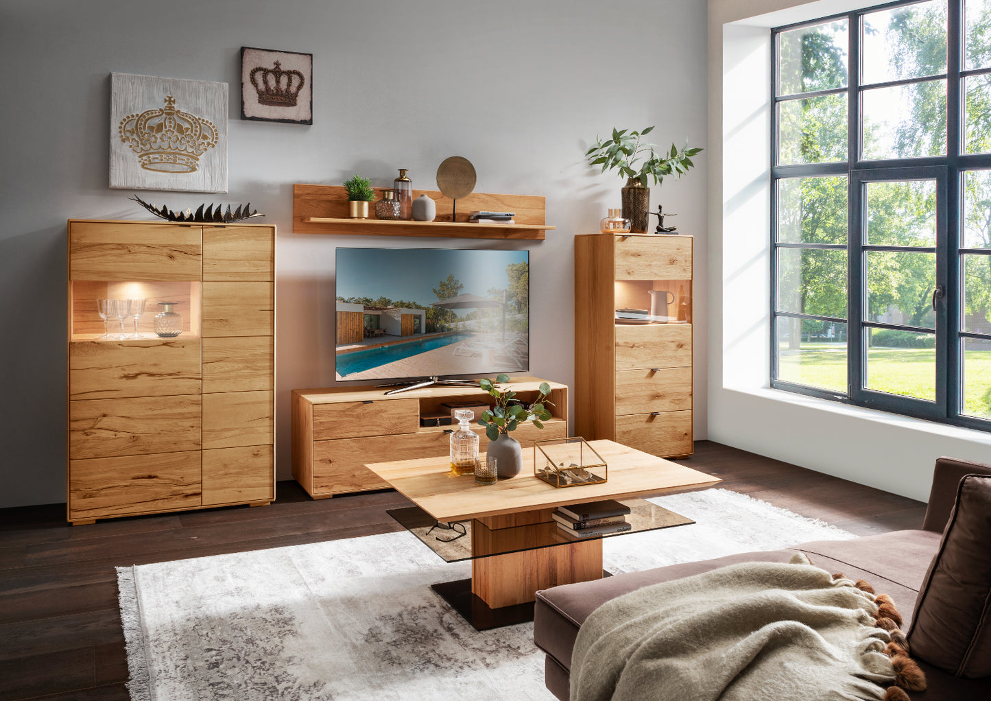 TPT Zerro Couchtisch mit Glasplatte aus massiver Kernbuche/Eiche B/H/T 113 x 45 x 70 cm