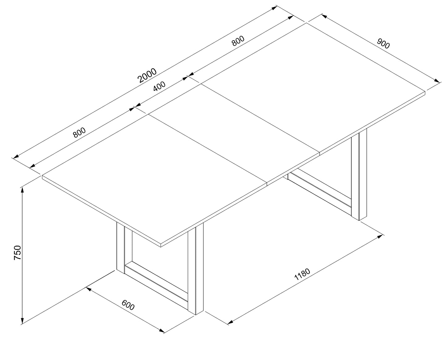 Finori Auszugtisch Austin Schieferoptik dunkel/Anthrazit B/H/T 160-200 x 75 x 90 cm