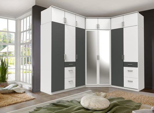Drehtürenschrank Schranksystem Click mit/ohne Spiegel und Schubladen B/H/T ca. 90/135/180 x 199 x 58 cm