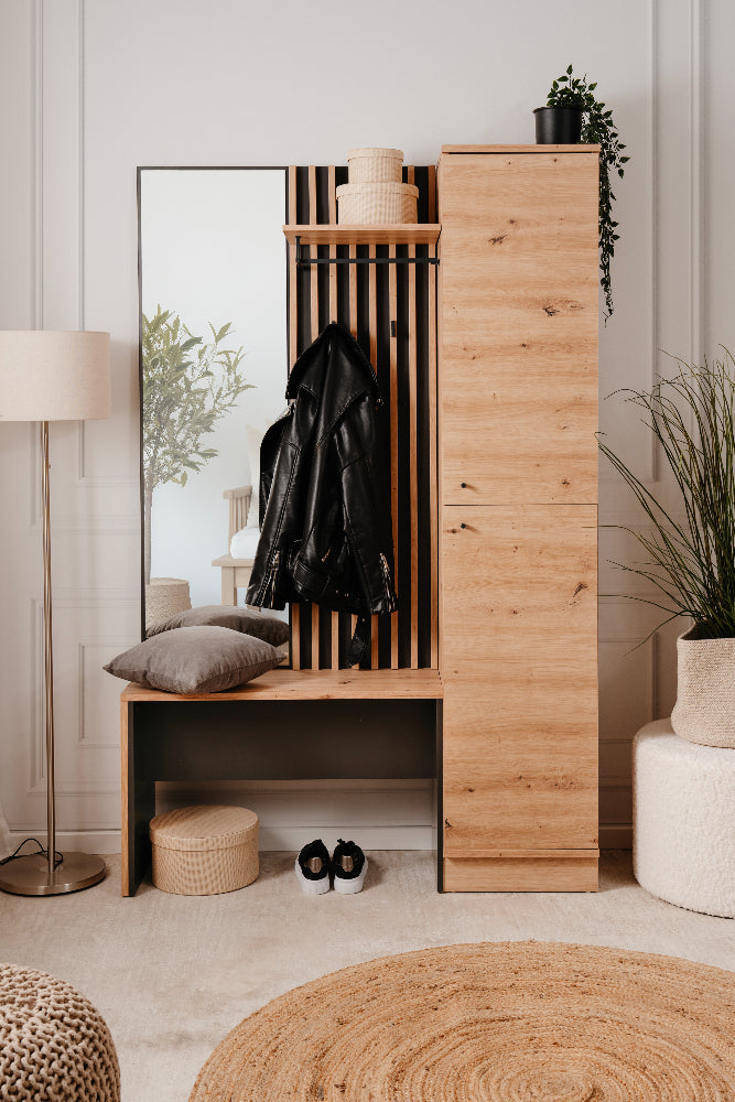 Kompaktgarderobe Medan 42B Artisan-Oak/Anthrazit mit Lamelenelementen B/H/T ca. 122 x 190 x 37 cm