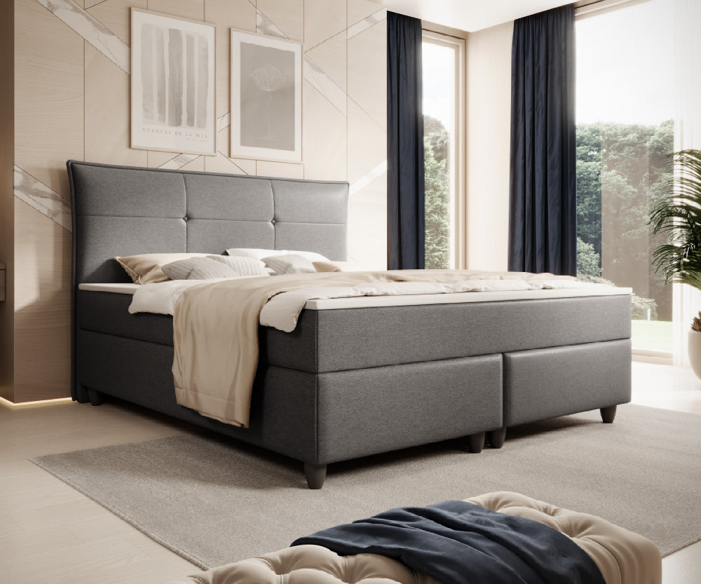 Boxspringbett M04-Amelia Anthrazit - Beige - Schwarz - Grau Breite 180 x 200 cm