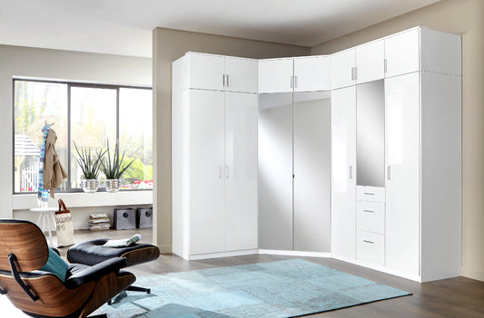 Drehtürenschrank Schranksystem Clack Hochglanz mit/ohne Spiegel und Schubladen B/H/T ca. 90/135/180 x 199 x 58 cm