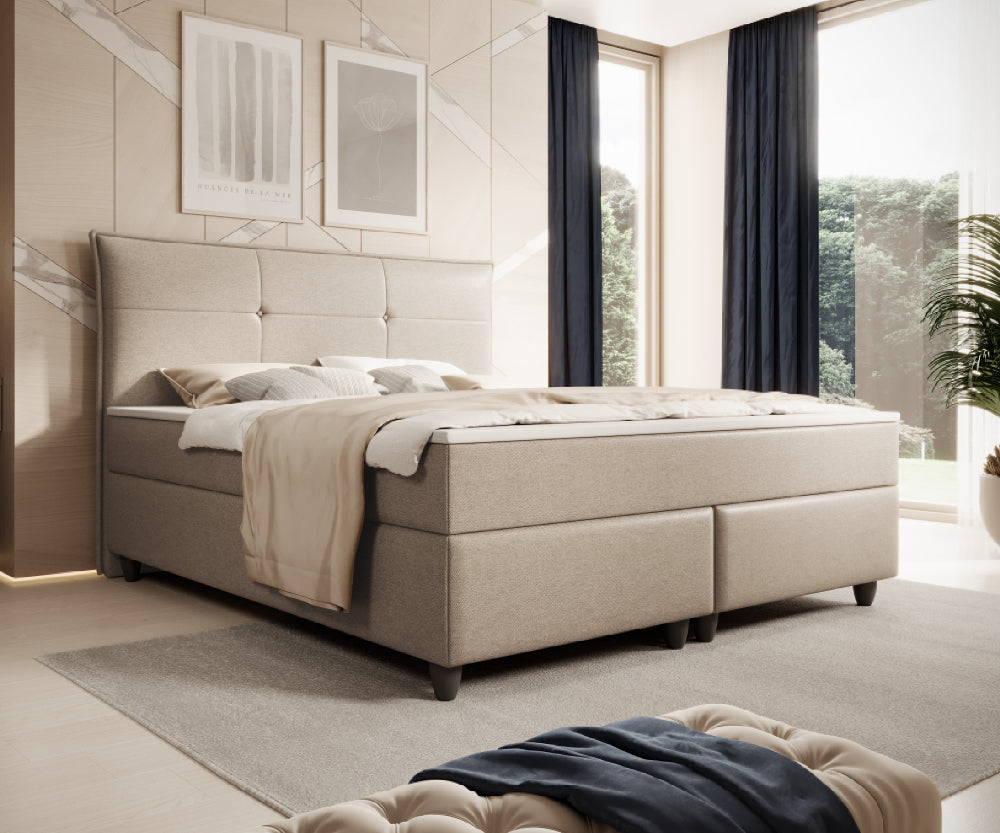 Boxspringbett M04-Amelia Anthrazit - Beige - Schwarz - Grau Breite 180 x 200 cm