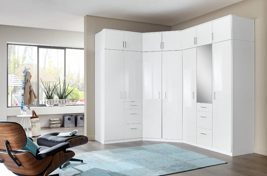 Drehtürenschrank Schranksystem Clack Hochglanz mit/ohne Spiegel und Schubladen B/H/T ca. 90/135/180 x 199 x 58 cm