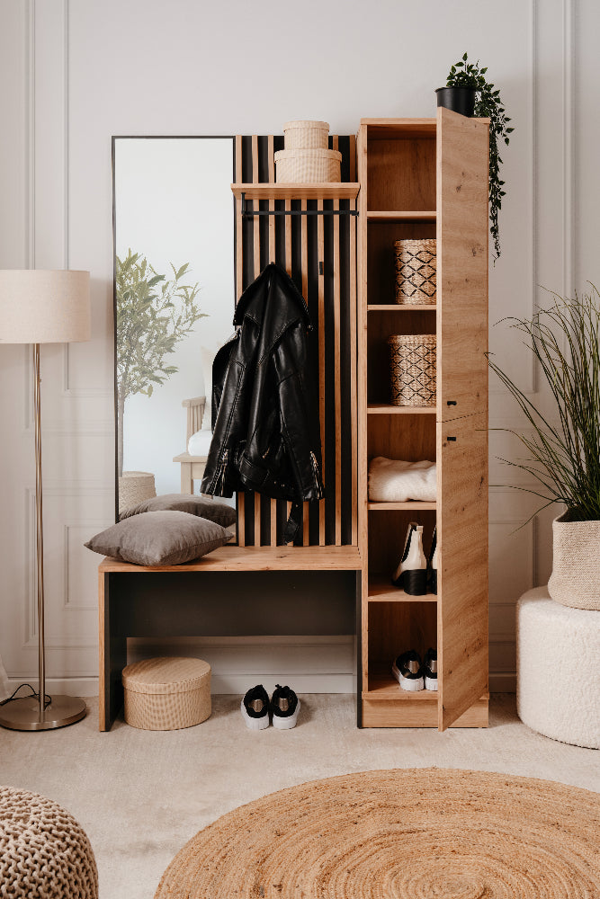 Kompaktgarderobe Medan 42B Artisan-Oak/Anthrazit mit Lamelenelementen B/H/T ca. 122 x 190 x 37 cm