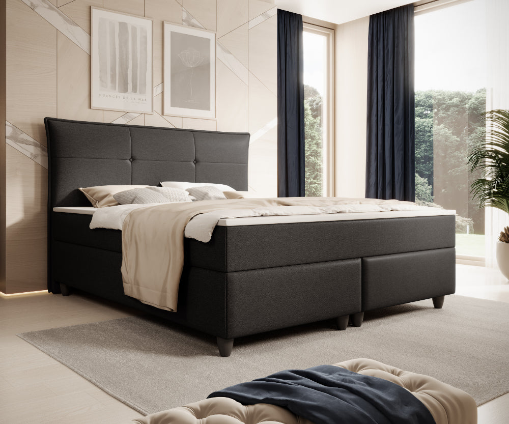 Boxspringbett M04-Amelia Anthrazit - Beige - Schwarz - Grau Breite 180 x 200 cm
