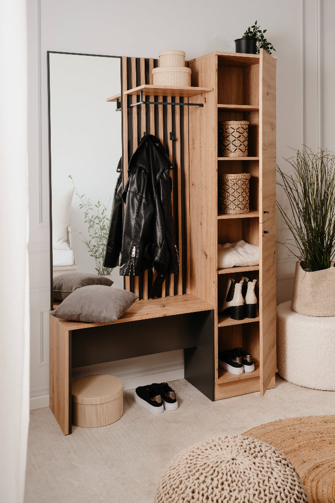 Kompaktgarderobe Medan 42B Artisan-Oak/Anthrazit mit Lamelenelementen B/H/T ca. 122 x 190 x 37 cm