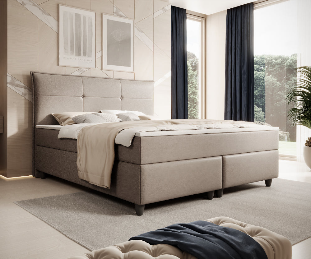 Boxspringbett M04-Amelia Anthrazit - Beige - Schwarz - Grau Breite 180 x 200 cm