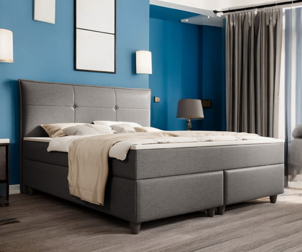 Boxspringbett M04-Amelia Anthrazit - Beige - Schwarz - Grau Breite 180 x 200 cm