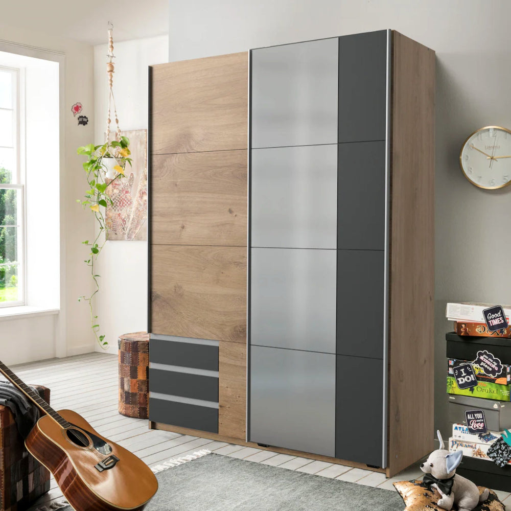 Schwebetürenschrank Emden mit/ohne Spiegel und Schubladen B/H/T ca. 225/270 x 208 x 65 cm