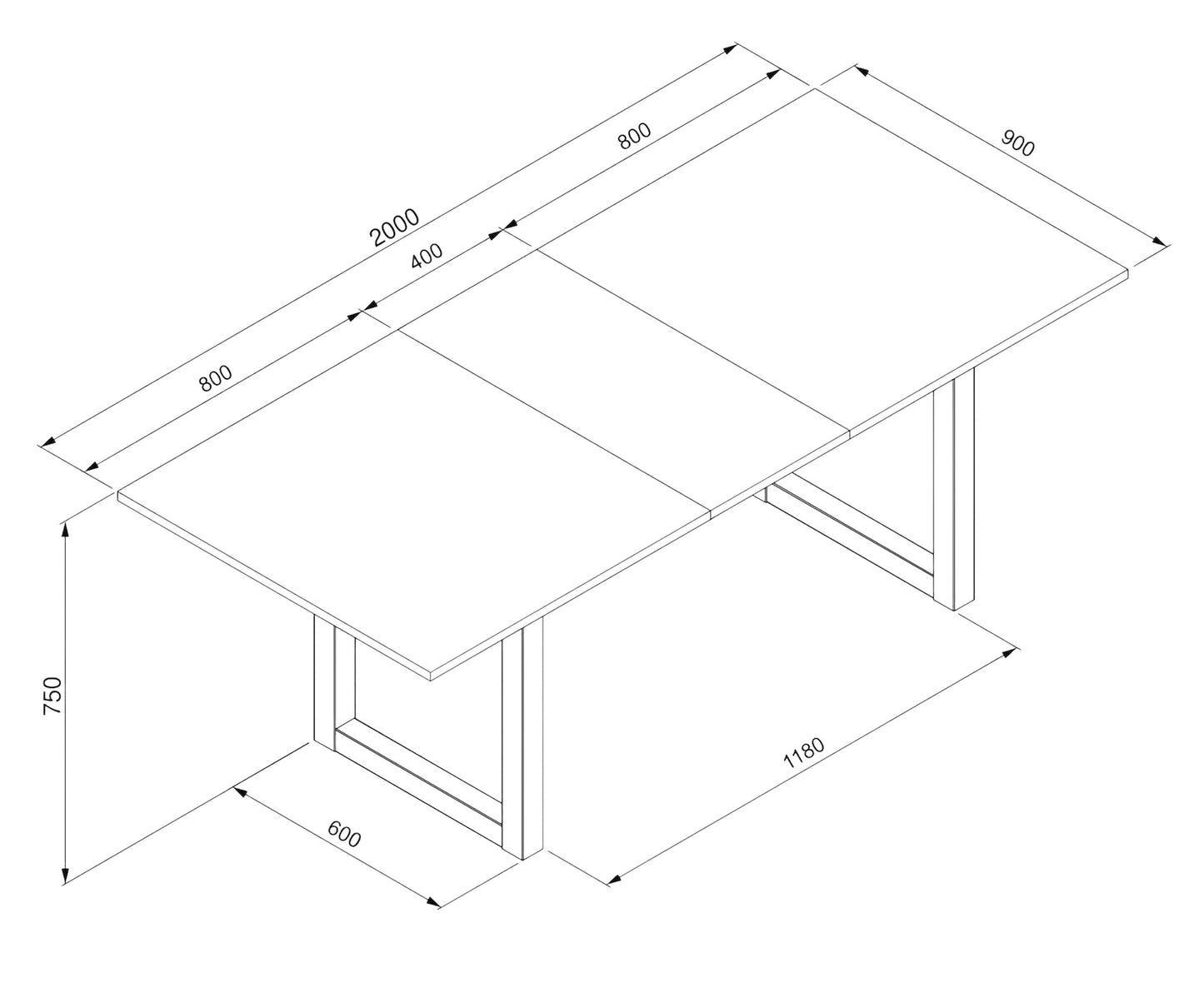 Finori Auszugtisch Denver 50 Eiche-Sonoma/Weiß/Artisan-Oak B/H/T 160-200 x 75 x 90 cm