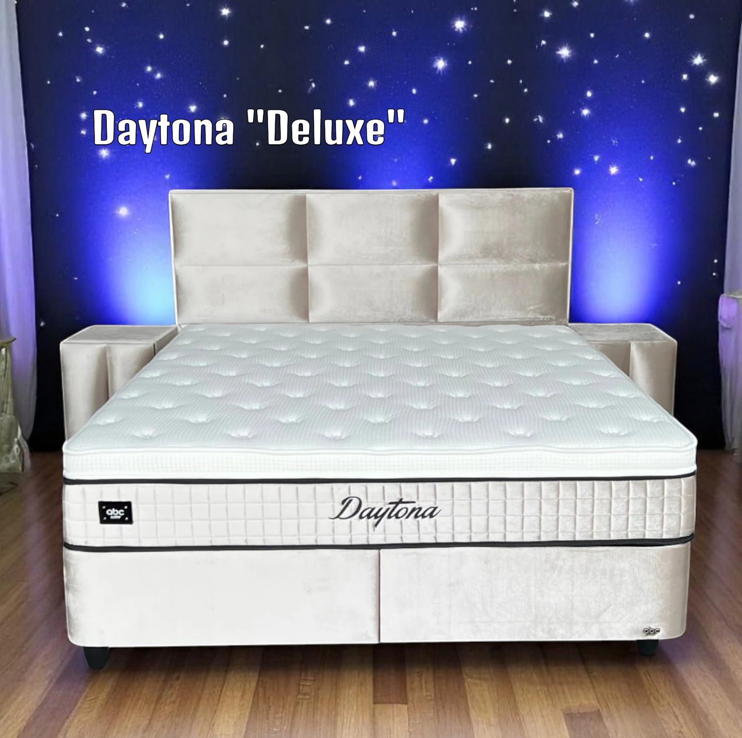 Boxspringbett Daytona "Deluxe" Beige in Hamilton Look Voll-orthopädisches Komfortbett mit Bettkasten, Stauraum, inkl. kostenlose Lieferung und Montage