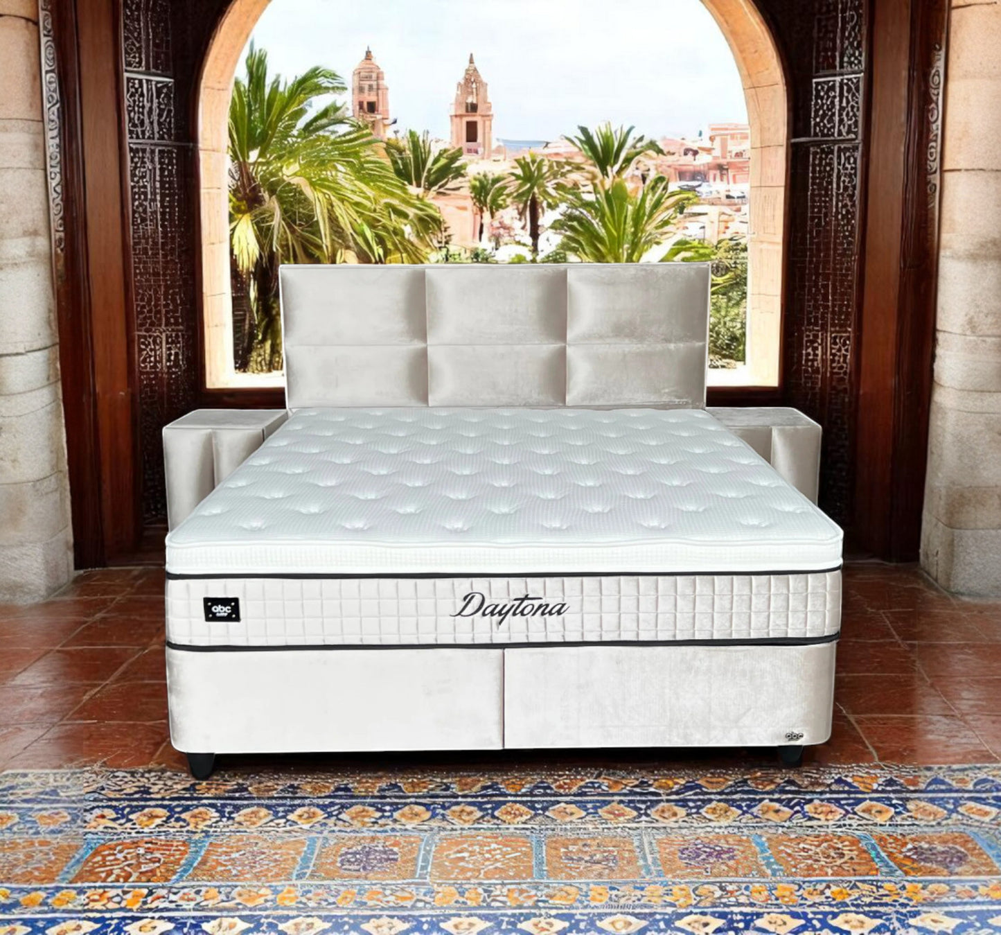 Boxspringbett Daytona "Deluxe" Beige in Hamilton Look Voll-orthopädisches Komfortbett mit Bettkasten, Stauraum, inkl. kostenlose Lieferung und Montage