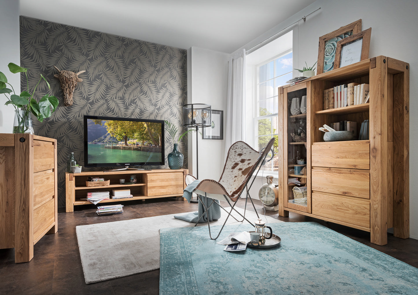 TPT TV Lowboard Woodstock Eiche massiv geölt, ca. B/H/T 180 x 50 x 45 cm