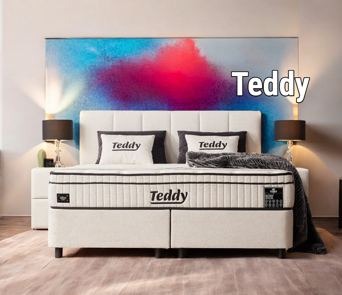 Boxspringbett Teddy Cremeweiß Voll-orthopädisches Komfortbett mit Bettkasten, Stauraum, inkl. kostenlose Lieferung und Montage