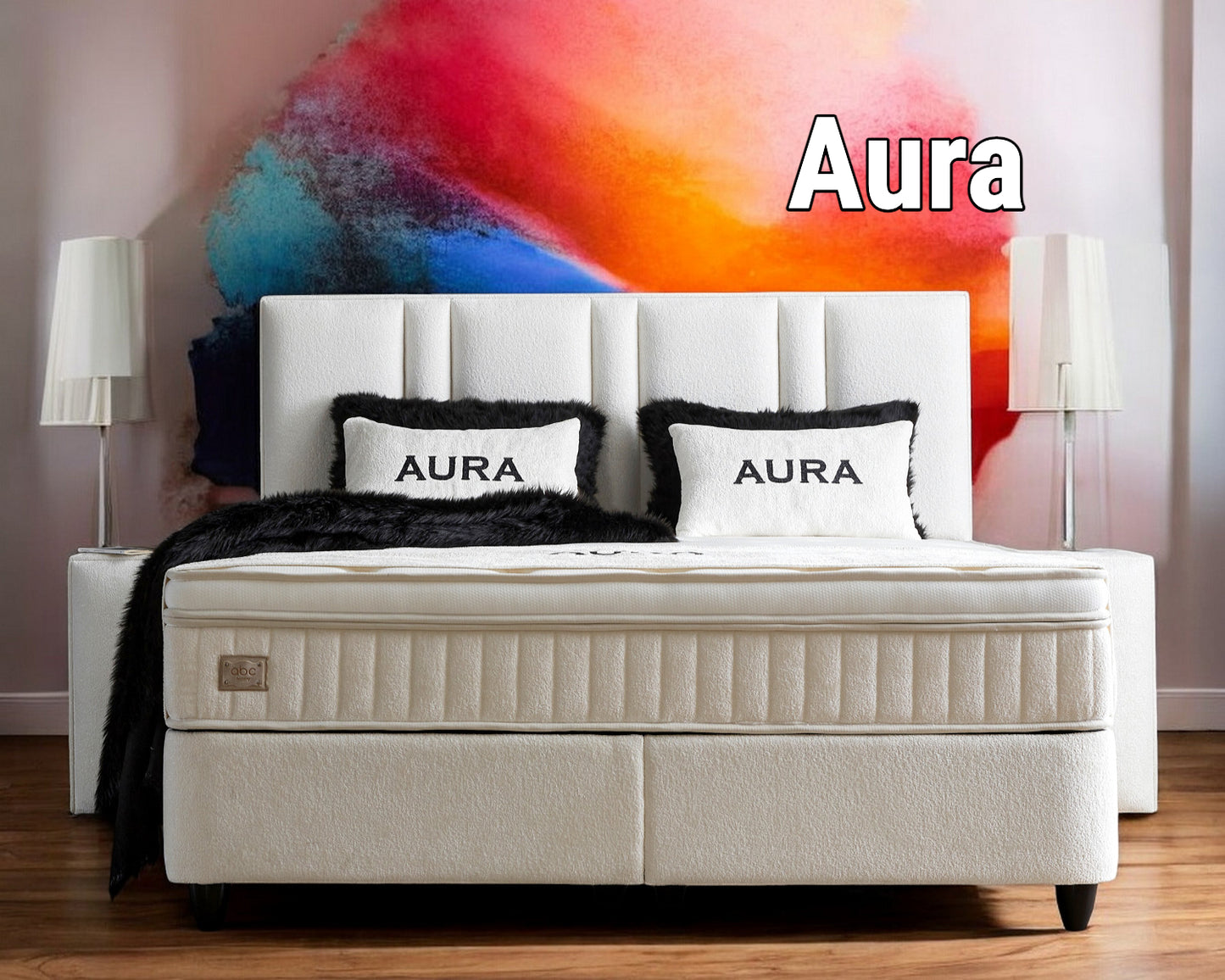 Boxspringbett Aura Cremeweiß Voll-orthopädisches Komfortbett mit Bettkasten, Stauraum, inkl. kostenlose Lieferung und Montage