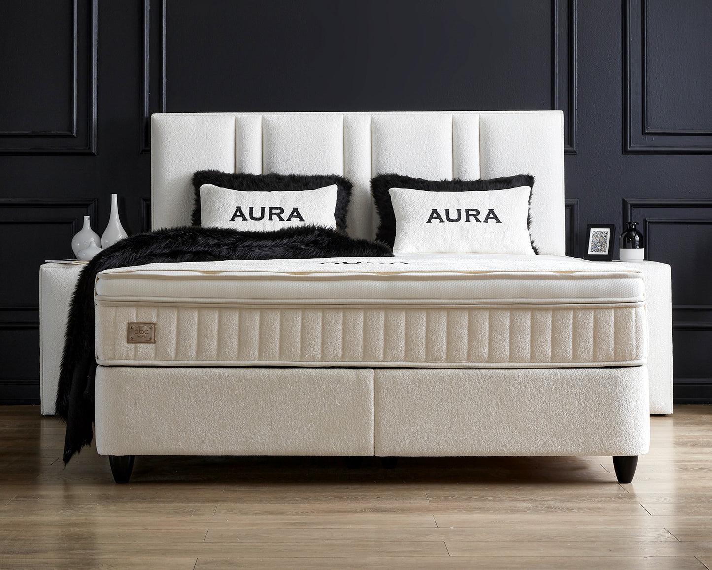 Boxspringbett Aura Cremeweiß Voll-orthopädisches Komfortbett mit Bettkasten, Stauraum, inkl. kostenlose Lieferung und Montage