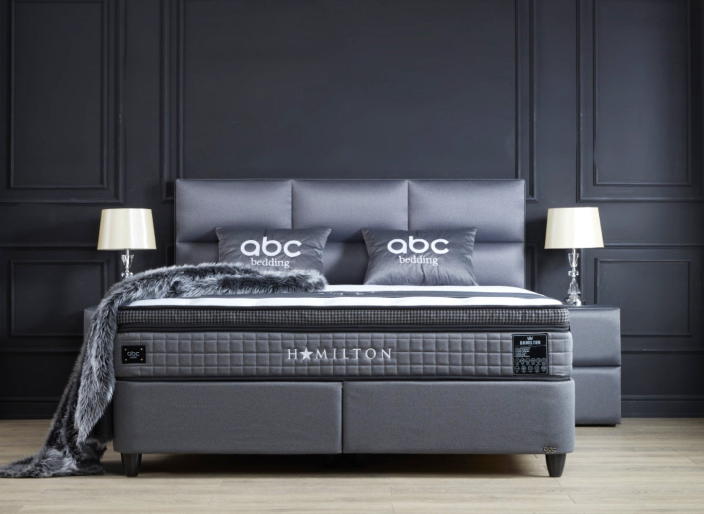 Boxspringbett Hamilton Anthrazit Voll-orthopädisches Komfortbett mit Bettkasten, Stauraum, inkl. kostenlose Lieferung und Montage
