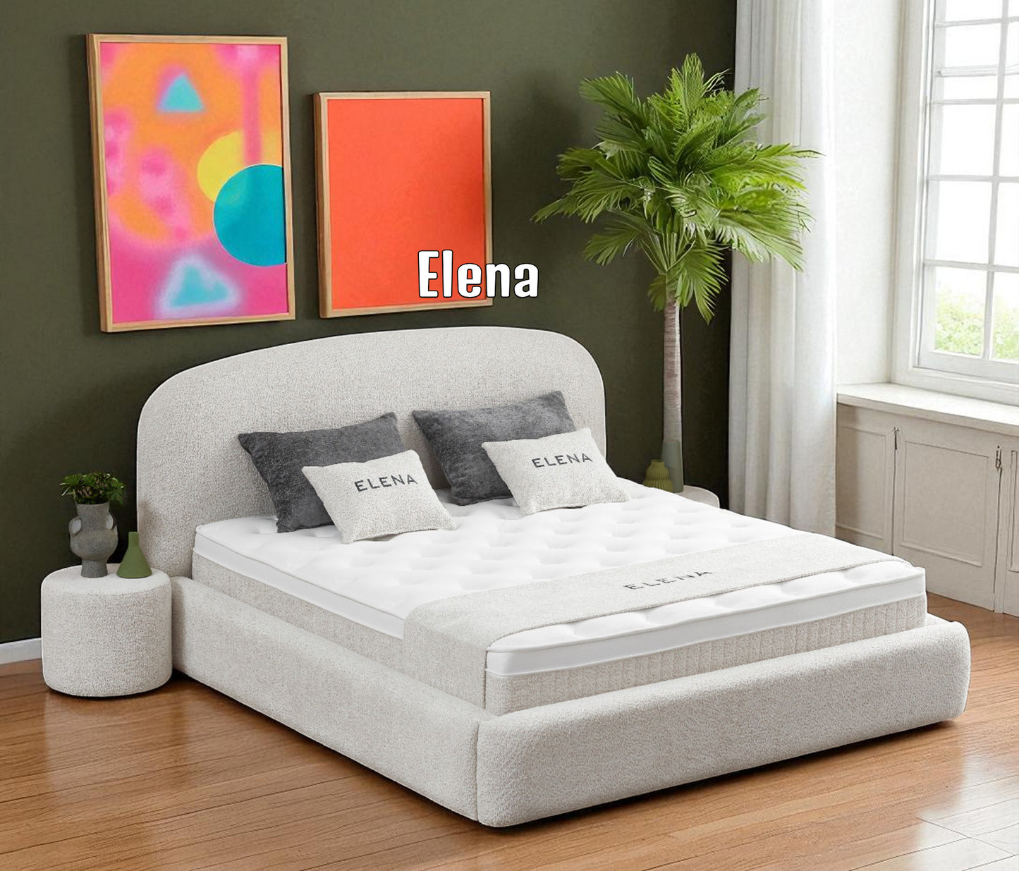 Boxspringbett Elena Cremeweiß Voll-orthopädisches Komfortbett mit Bettkasten, Stauraum, inkl. kostenlose Lieferung und Montage