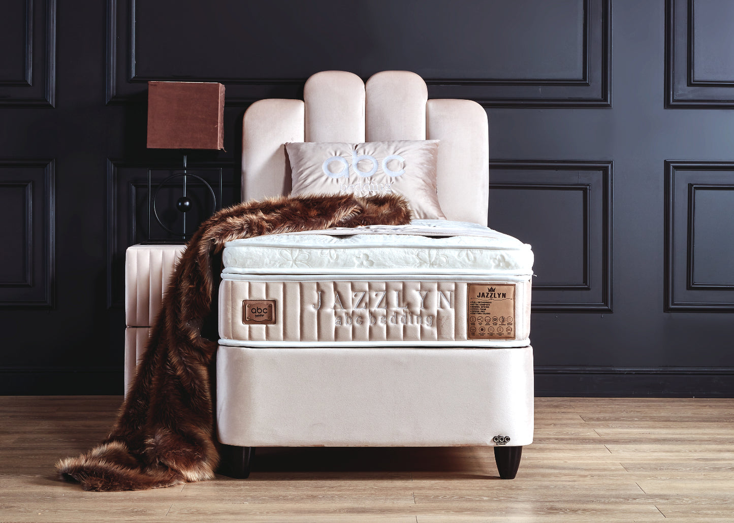Boxspringbett Jazzlyn Beige Voll-orthopädisches Komfortbett mit Bettkasten, Stauraum, inkl. kostenlose Lieferung und Montage
