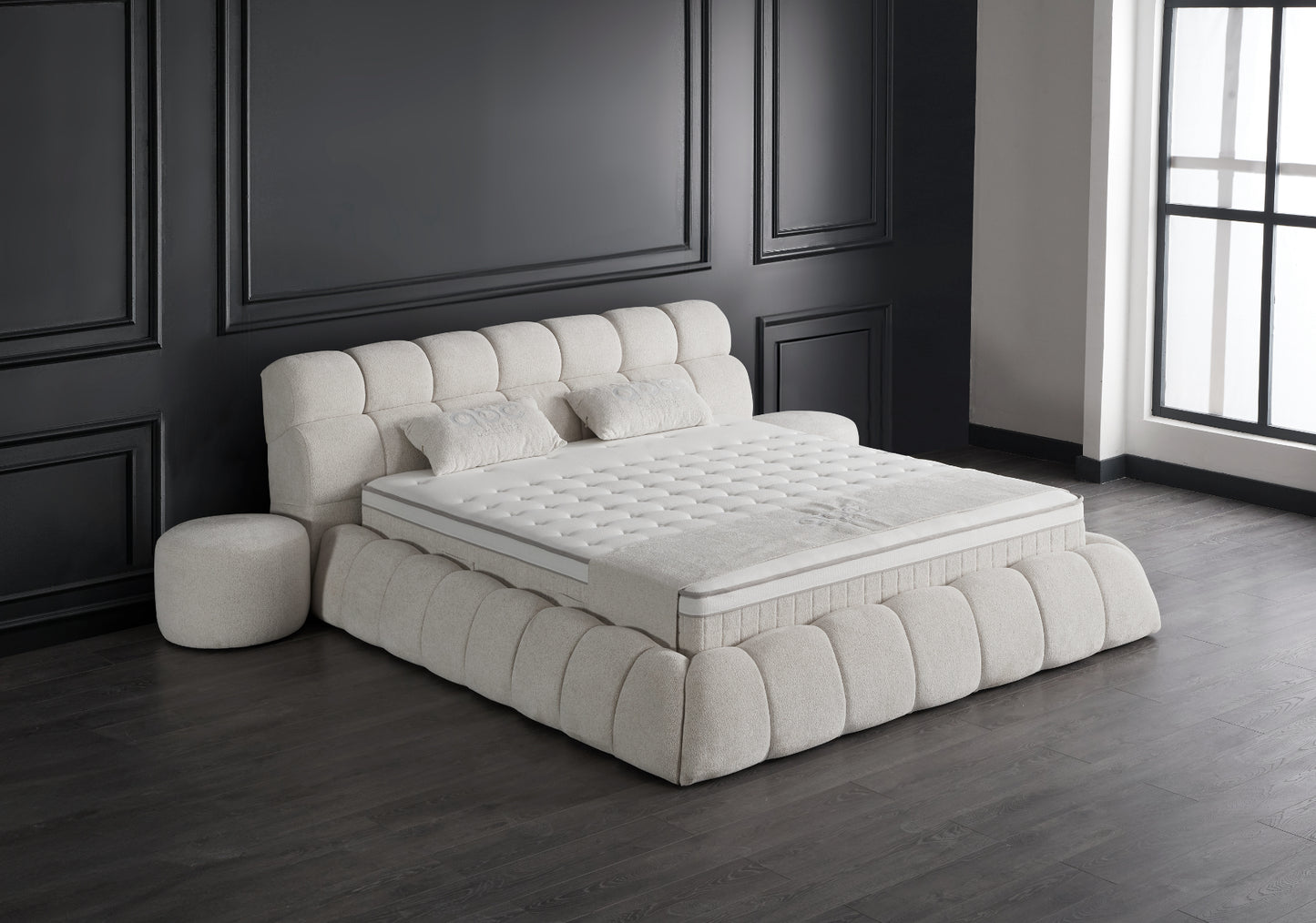 Boxspringbett Claudi Cremebeige Voll-orthopädisches Komfortbett mit Bettkasten, Stauraum, inkl. kostenlose Lieferung und Montage