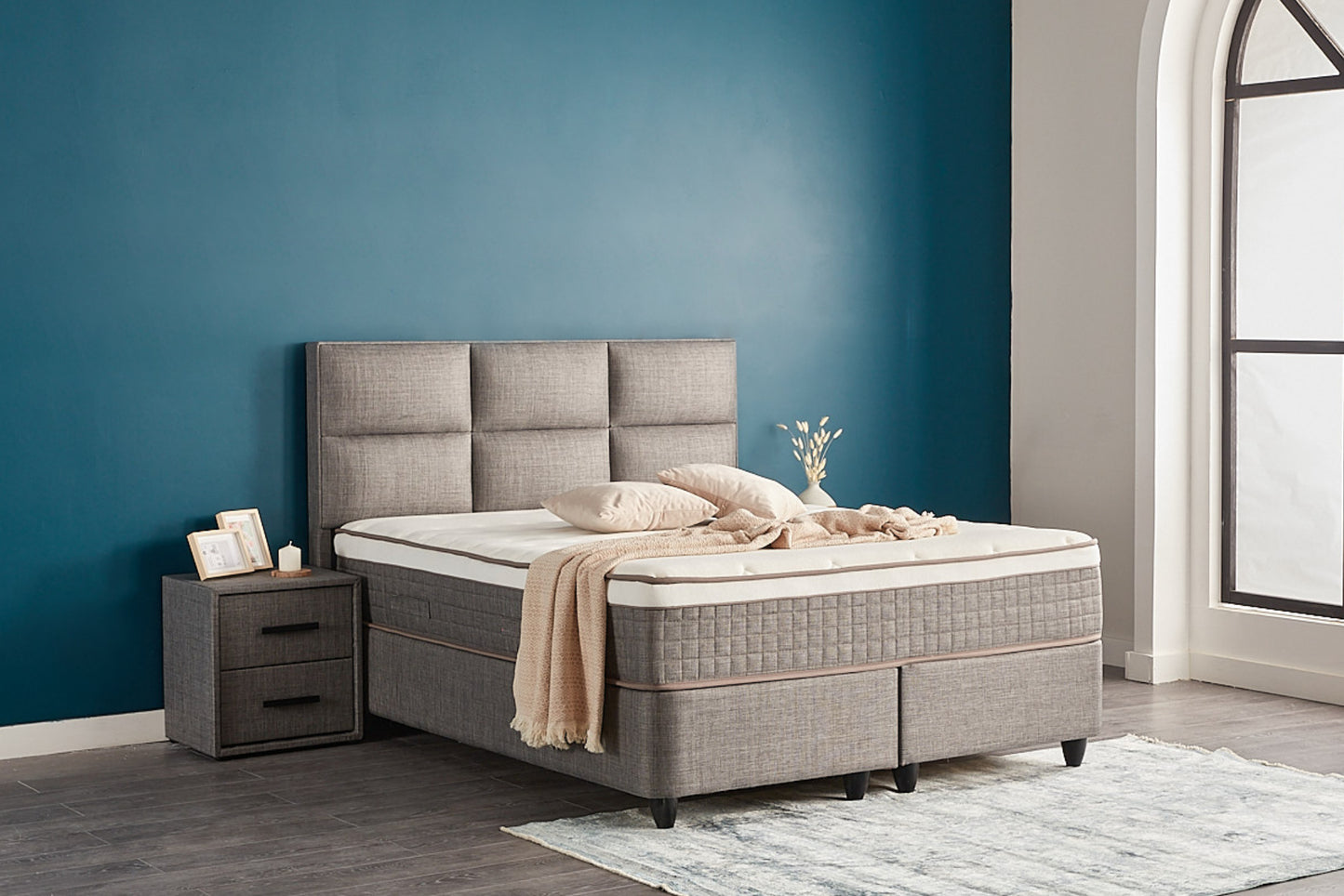 Boxspringbett Zelda Grau/Anthrazit Voll-orthopädisches Komfortbett mit Bettkasten, Stauraum, inkl. kostenlose Lieferung und Montage