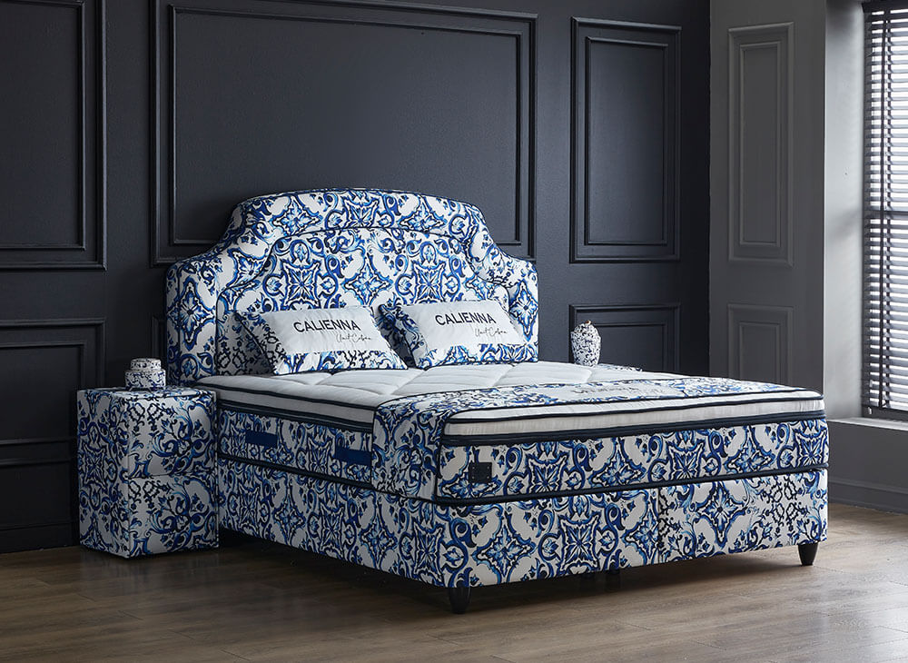 Boxspringbett Calienna im Dolce Gabbana Majolica Design Voll-orthopädisches Komfortbett mit Bettkasten, Stauraum, inkl. kostenlose Lieferung und Montage