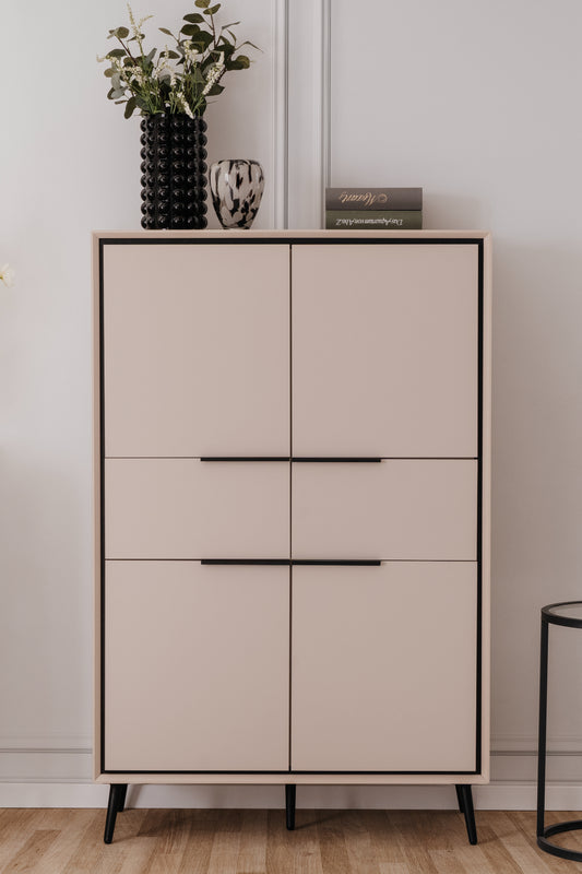 Finori Highboard mit Schubladen Arona Sand/Schwarz ca. B/H/T 90 x 140 x 38 cm