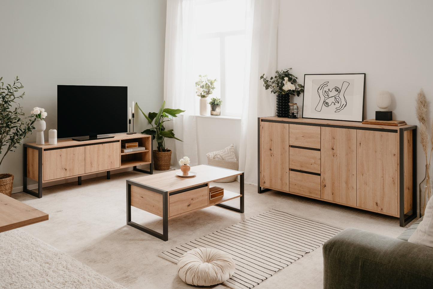 Wohnzimmer-Set Finori Denver Artisan-Oak/Anthrazit 3-teilig