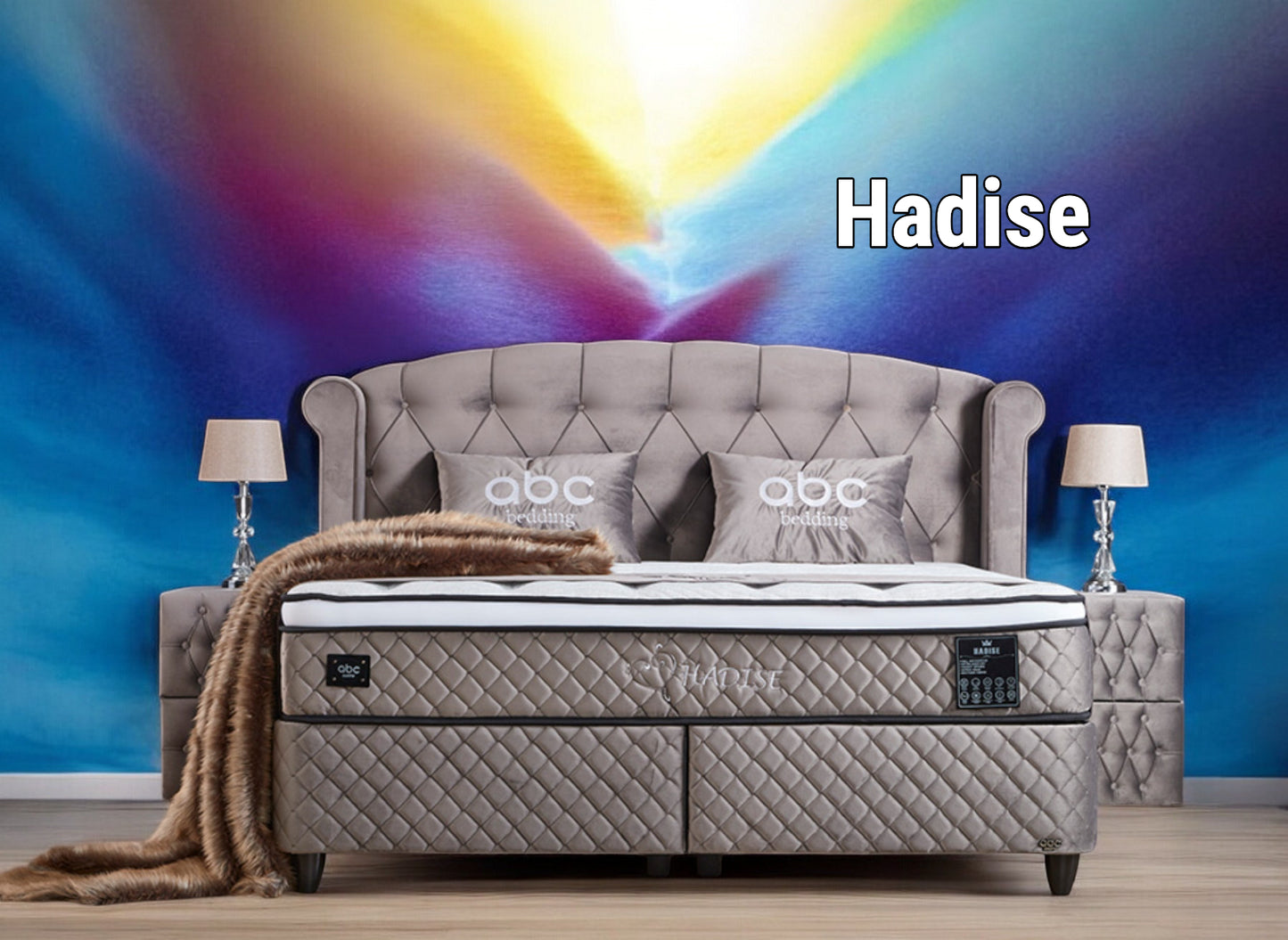 Boxspringbett Hadise Grau mit Bettkasten Breite 160-180 x 200 cm