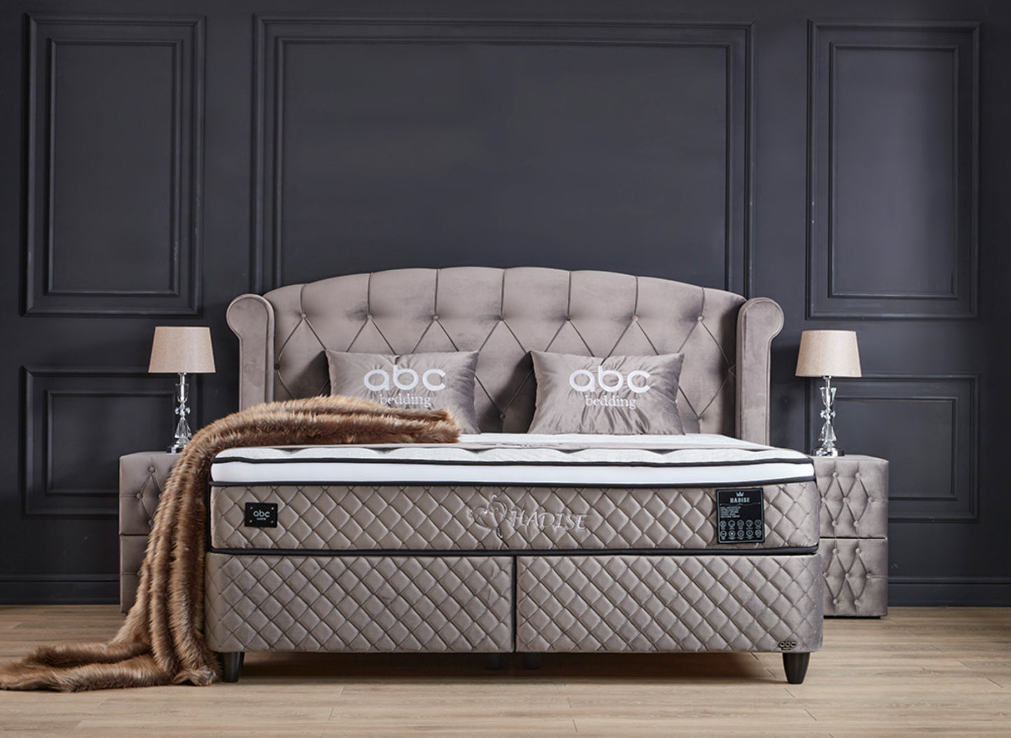 Boxspringbett Hadise Grau mit Bettkasten Breite 160-180 x 200 cm
