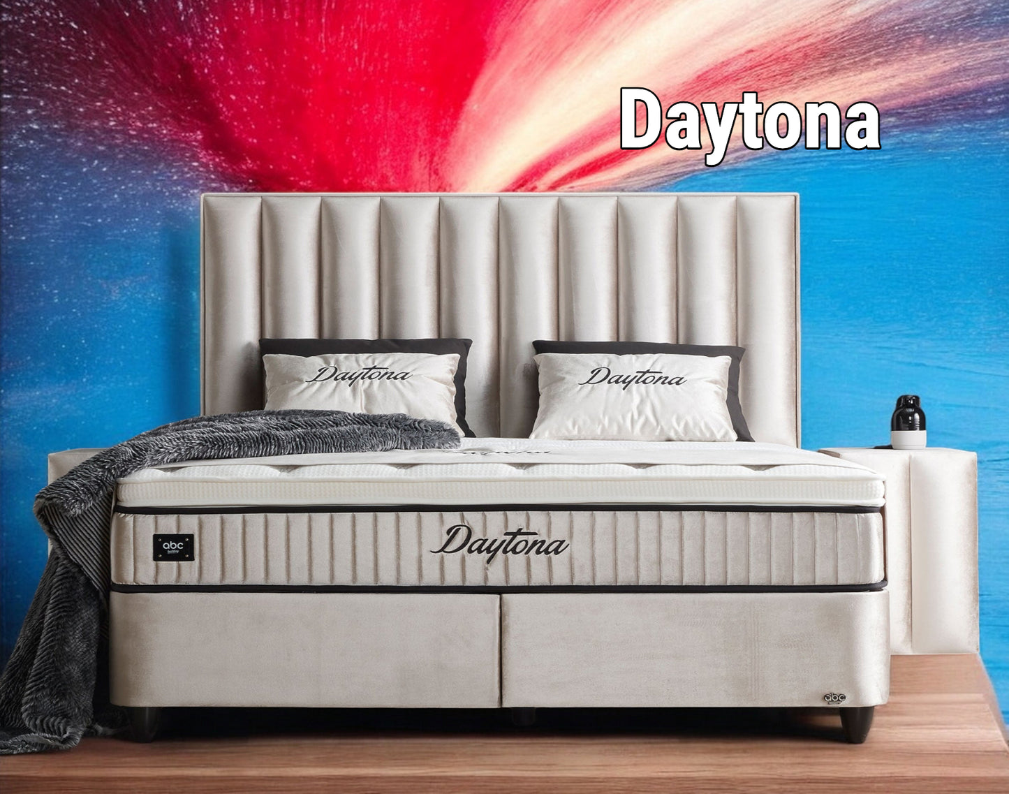 Boxspringbett Daytona Beige Voll-orthopädisches Komfortbett mit Bettkasten, Stauraum, inkl. kostenlose Lieferung und Montage