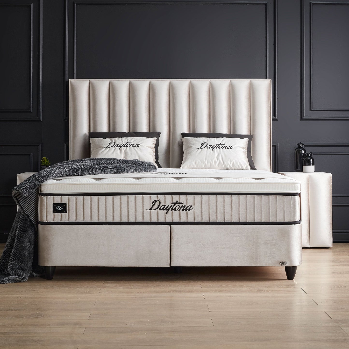 Boxspringbett Daytona Beige Voll-orthopädisches Komfortbett mit Bettkasten, Stauraum, inkl. kostenlose Lieferung und Montage