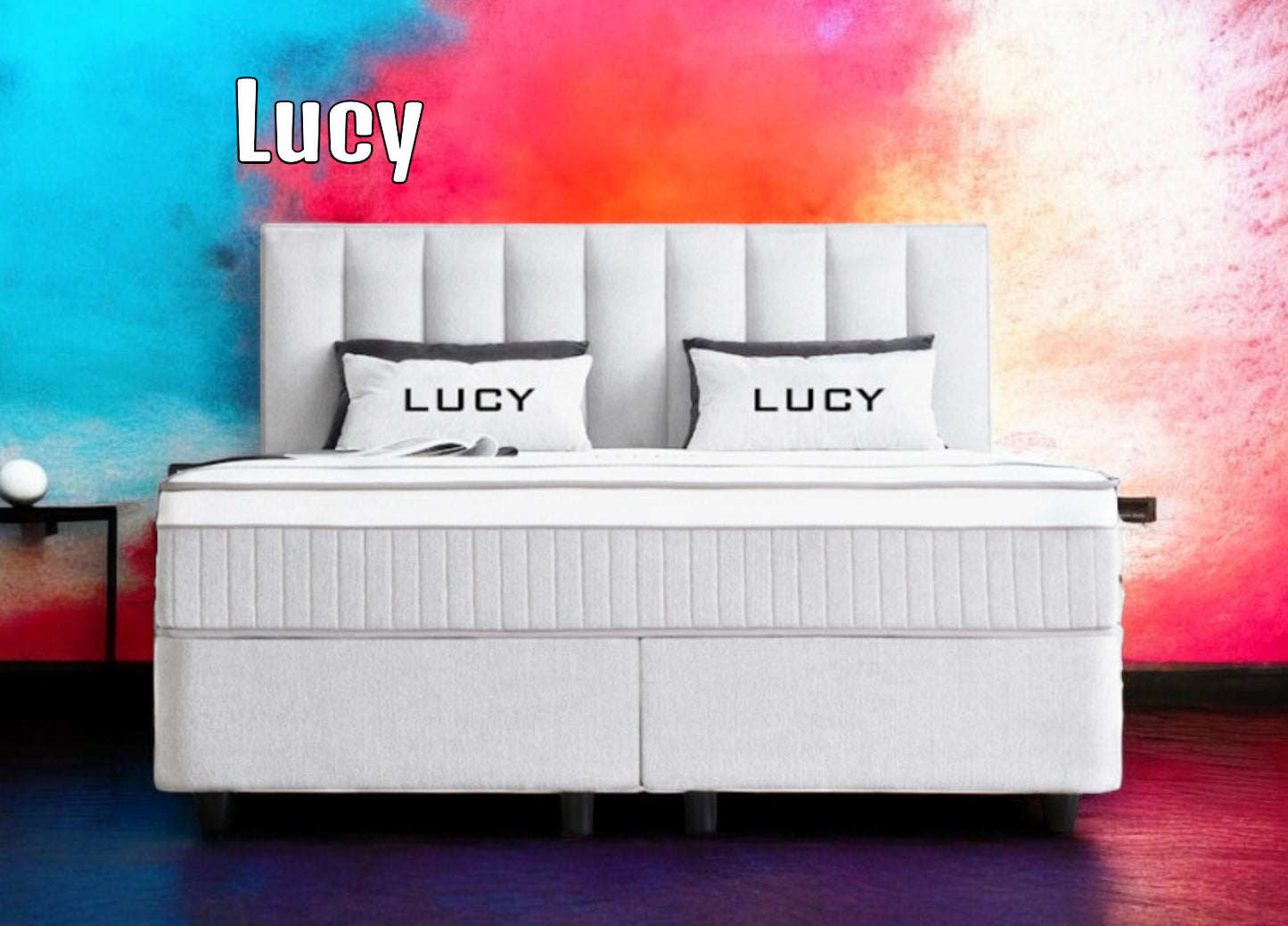 Boxspringbett Lucy Hellgrau Voll-orthopädisches Komfortbett mit Bettkasten, Stauraum, inkl. kostenlose Lieferung und Montage