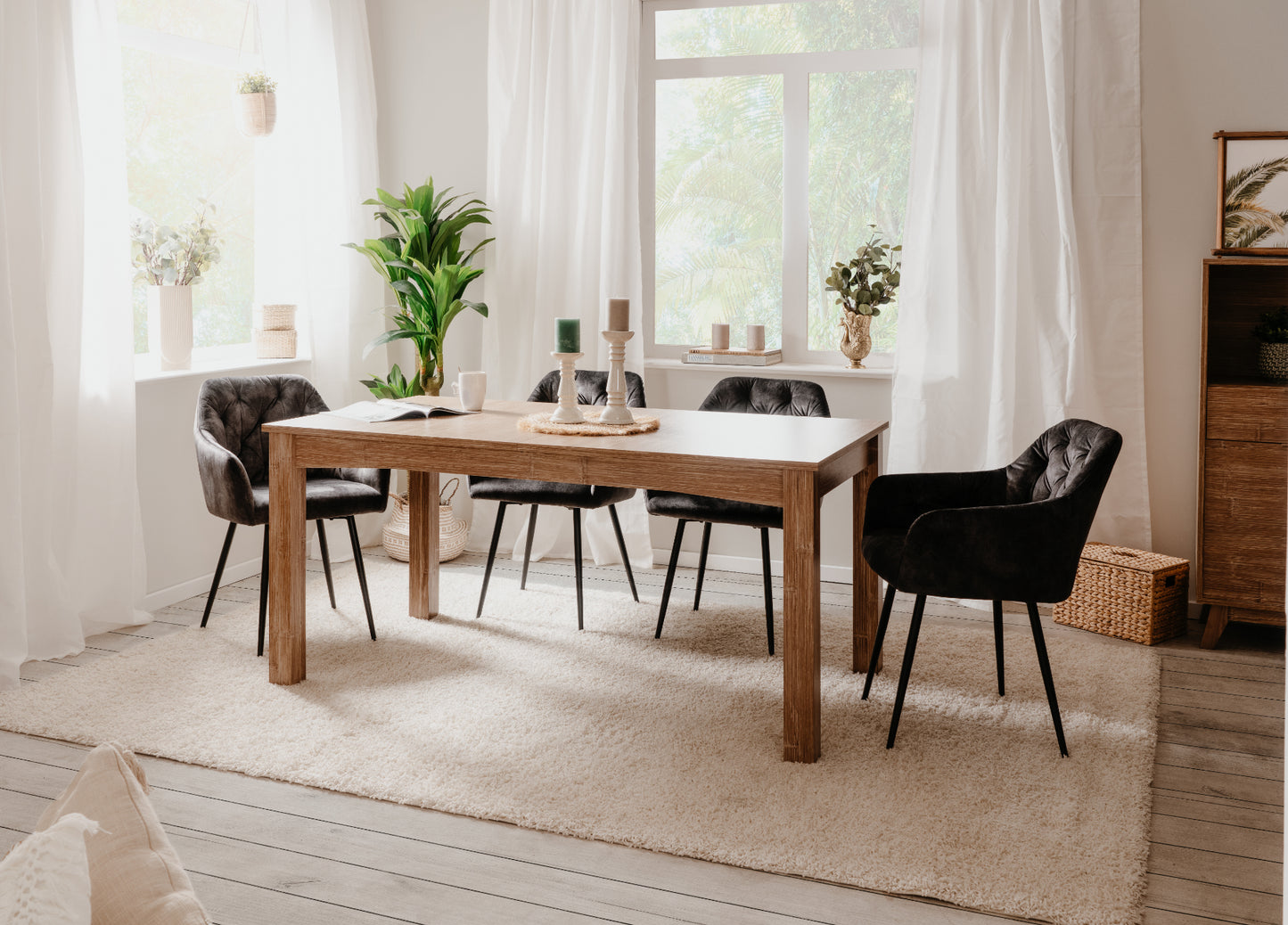Finori Auszugtisch Boobang Bambusoptik B/H/T 160-200 x 75 x 90 cm