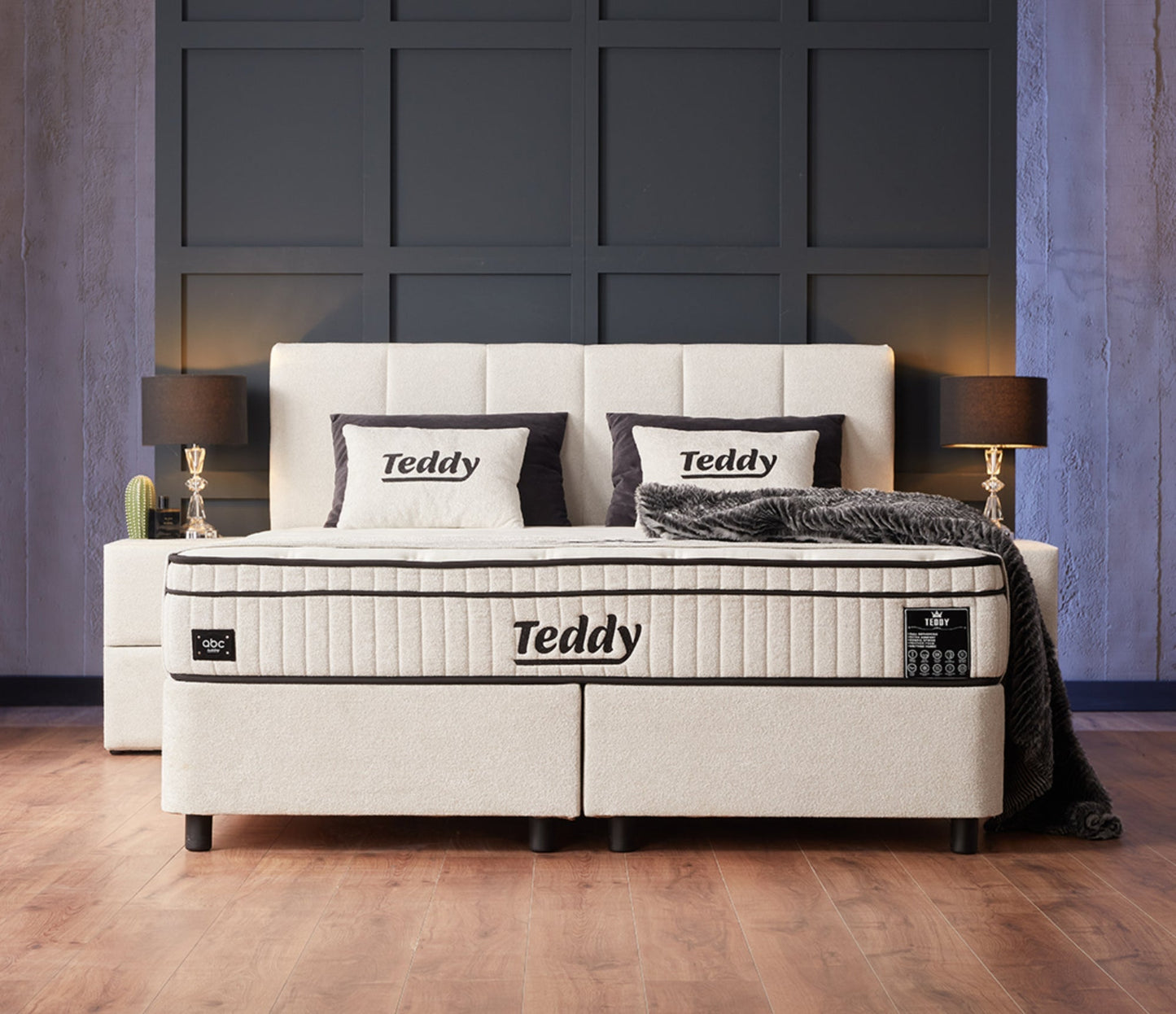 Boxspringbett Teddy Cremeweiß Voll-orthopädisches Komfortbett mit Bettkasten, Stauraum, inkl. kostenlose Lieferung und Montage