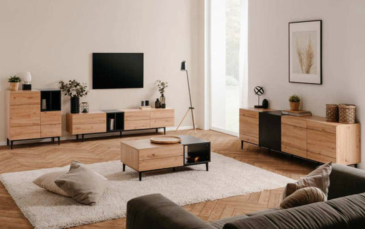 Wohnzimmer-Set Finori Nola Artisan-Oak/Schwarz 4-teilig