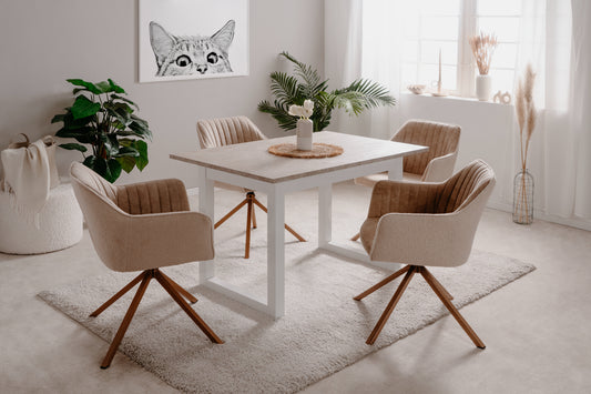 Finori Auszugtisch Houston 80 A Sandstein/Weiß B/H/T 160-200 x 75 x 90 cm