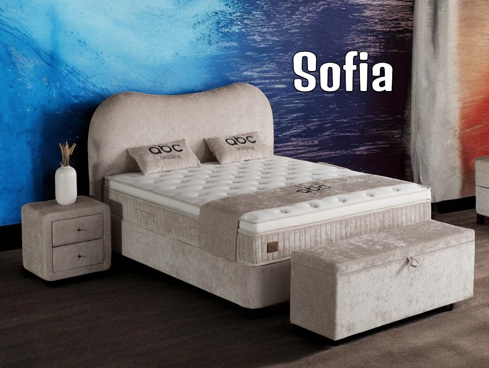 Boxspringbett Sofia Beige Voll-orthopädisches Komfortbett mit Bettkasten, Stauraum, inkl. kostenlose Lieferung und Montage